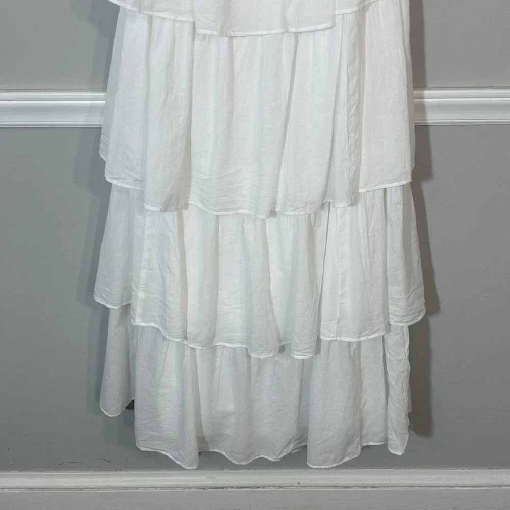 Abercrombie & Fitch COTTON Tiered White Maxi Dress Sz M Smocked Bodice Wedding